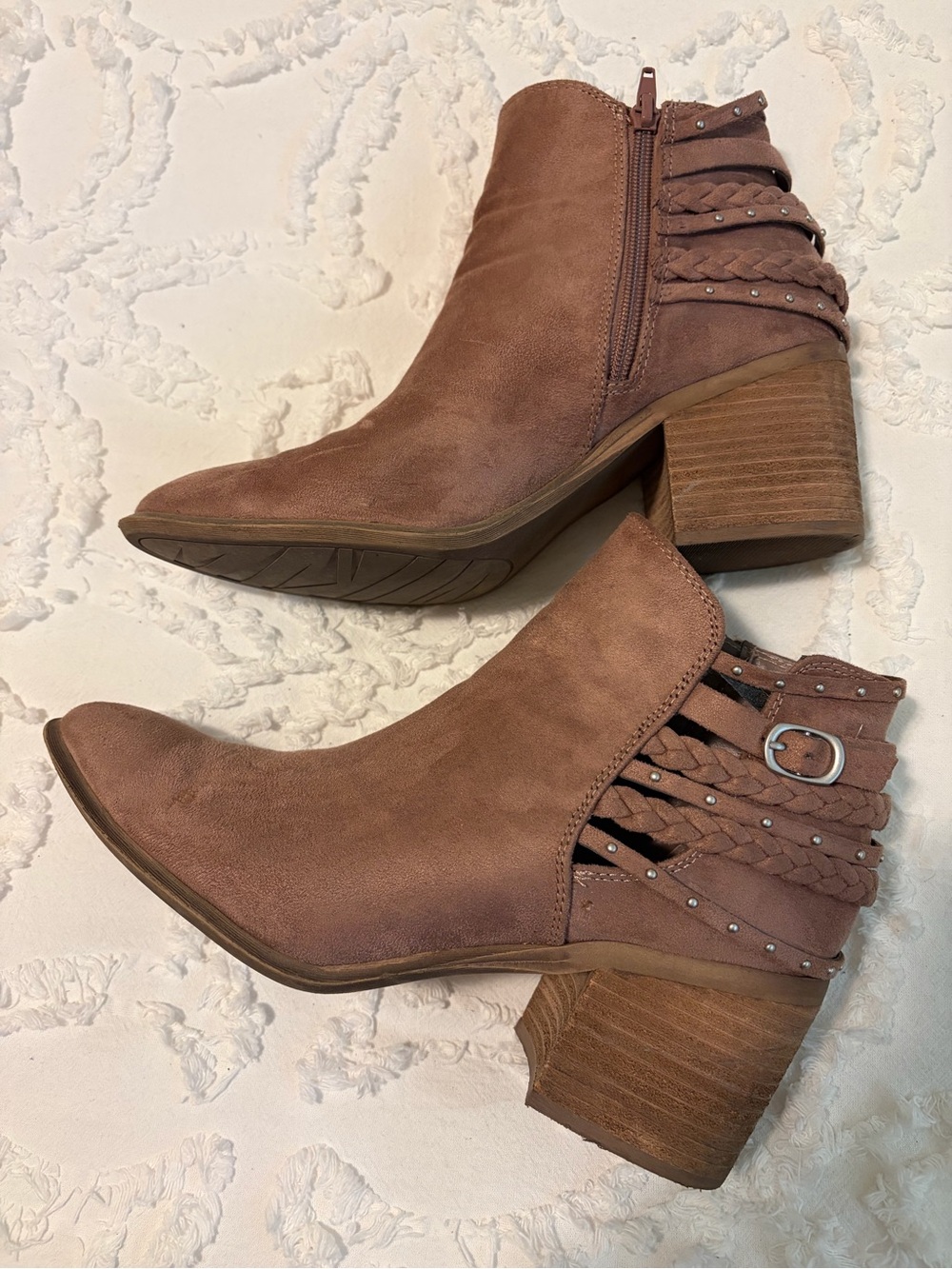 Carlos by Carlos Santana Braided Studded Ankle Boots - Dusty Mauve